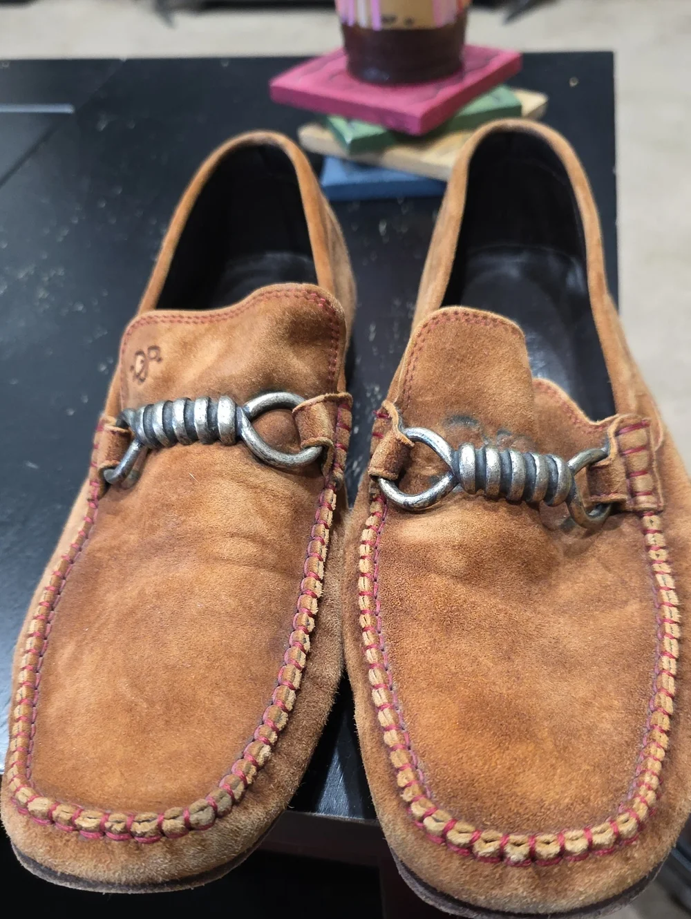 Donald J. Pliner Brown Suede Loafers with Metal Bit